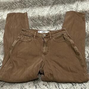 Hollister Brown Curvy High Rise Mom Jeans Baggy Bootcut Streetwear Denim Sz 00S